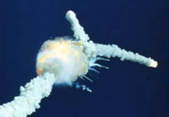 The "Challenger" explodes