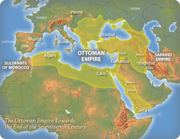 Ottoman Empire rules much of the Middle East and eastern Europe.