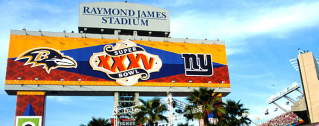 Super Bowl XXXV: Baltimore Ravens beat New York Giants, 34-7 at the Raymond