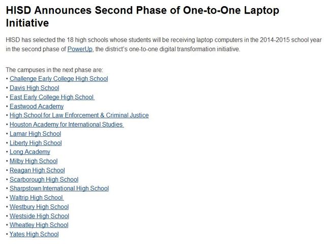 Phase 2 Schools Selected