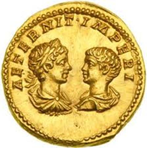 Muerte de Severo. Hijos Caracalla y Geta herederos.