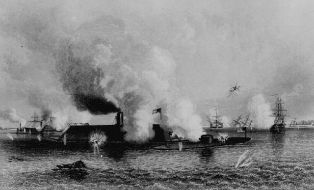 the Confederate Ironclad 'Merrimac' sinks