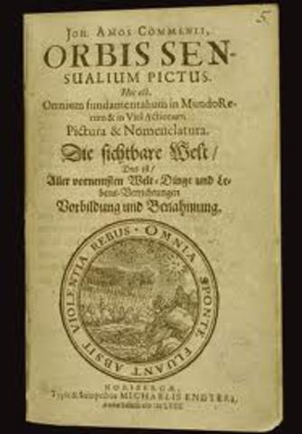 Foi publicado o livro Orbis Pcitus, de Comenius - primeiro livro com imagens, para a escola