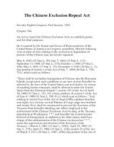 The Chinese Exclusion Repeal Act of 1943