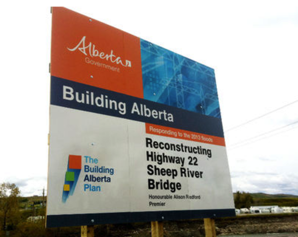 Ruckus over Redford's name on "Building Alberta" signs