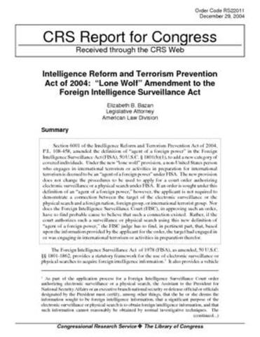 Intelligence Reform and Terrorism Prevention Act of 2004