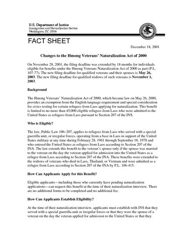 Hmong Veterans Naturalization Act of 2000