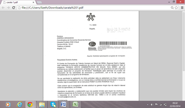 CARTA HOSPITAL DE FONTIBON