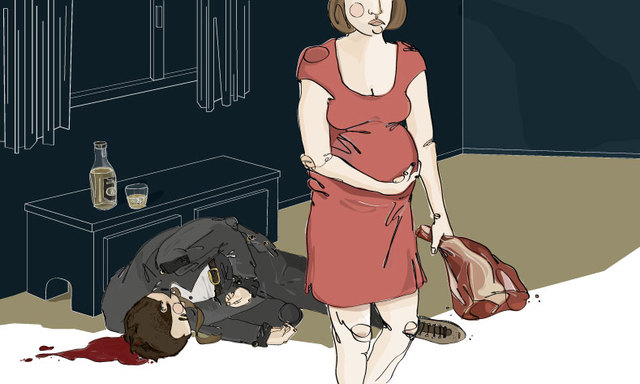 She wacks Mr. maloney with the leg of lamb.