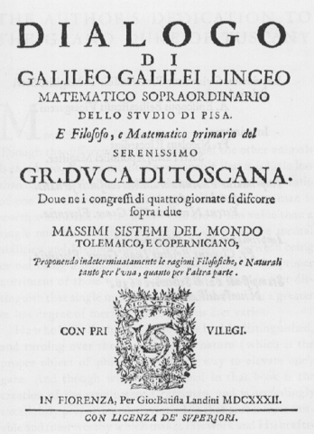 Galileo publishes his many findings in Dialogue Concerning the Two Chief World Systems