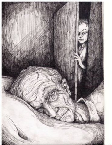 The narrator kills the old man by dismembering his body parts and hiding them under the floor boards.