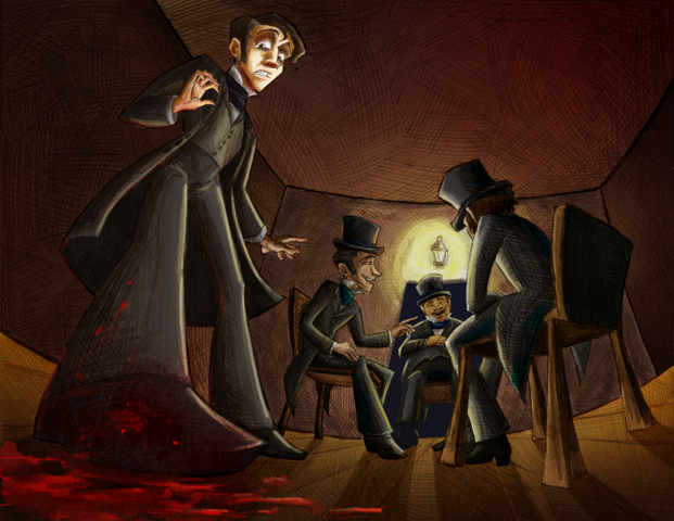 The narrator invites the policemen in to investigate while being entirely calm.