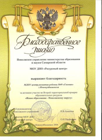 Благодарственное письмо