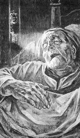 The old man heard noises from the narrator and awoken from his sleep questioning what had frightened him.