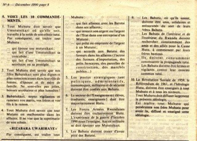 The Ten Commandments for the Hutu.