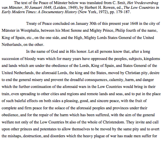 Religion State Formation: Peace of Munster