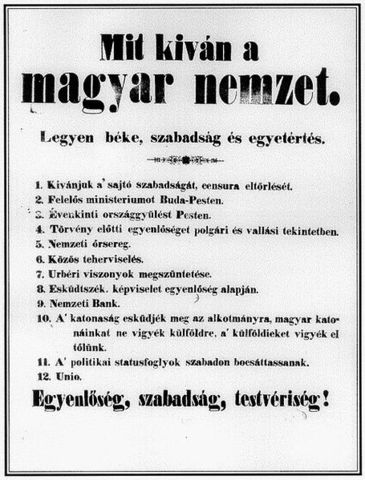 The 12 Points of the 1848 Hungarian Revolutionaries