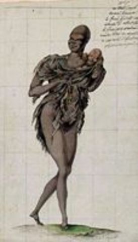 Femme Tasmanienne avec son enfant