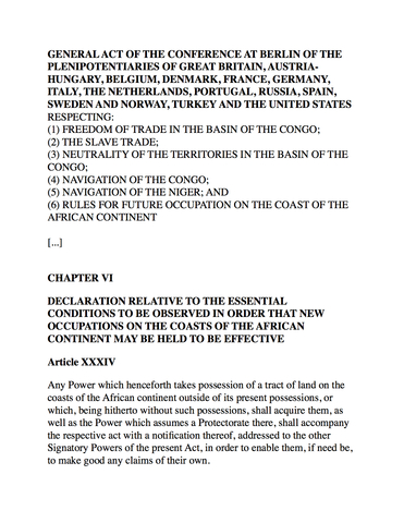 General acts of the 1885 Conference of Berlin