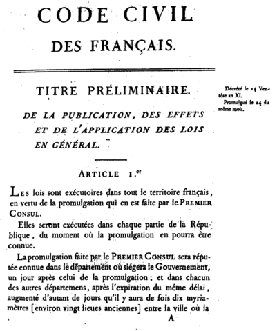 French Revolution - Napoleonic Code (Image: Imprimerie nationale. Code Civil des Français. 2010. http://commons.wikimedia.org/wiki/File:Code_Civil_1804.png)