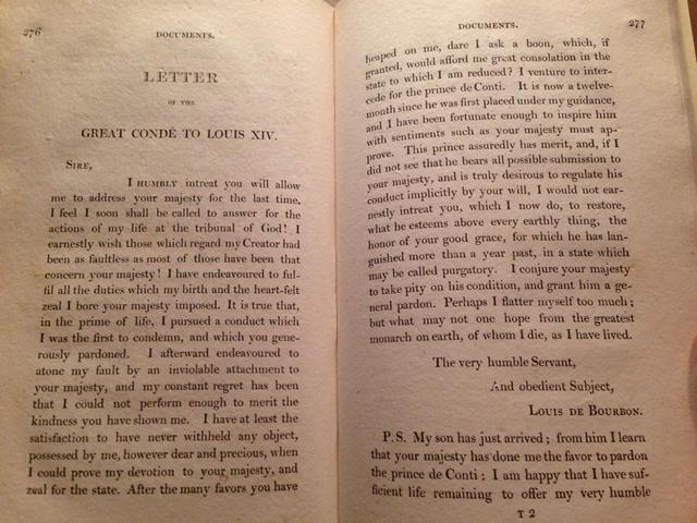Letter from the Louis de Bourbon (the Great Condé) to King Louis XIV