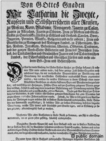 Manifesto inviting Foreign Emigration of Catherine the Great