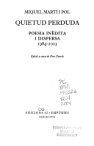 EL llibre Quietud perduda