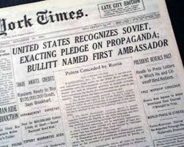 U.S. formally recognized the Soviet Union