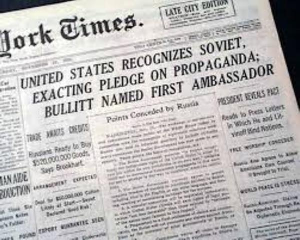 The United States formally recognized the Soviet Union
