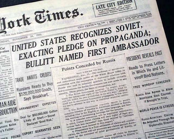 U.S. Formally Recognized the Soviet Union