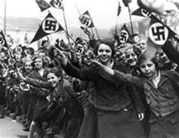 the Anschluss began / Hitler annexes the country of Austria into Germany.
