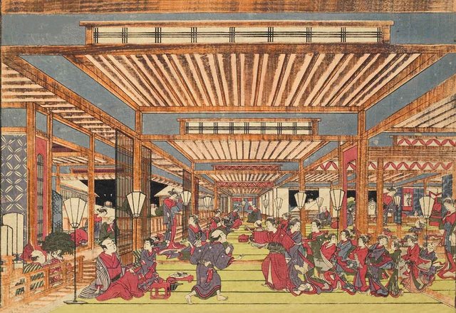 Tokugawa shogunate establishes licensed pleasure quarter in Edo.