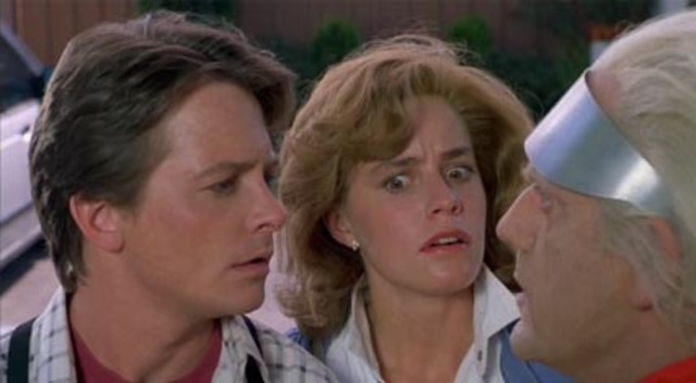 Doc arrives in 1985 and takes Marty and Jennifer to 2015 to stop their kids from being imprisoned