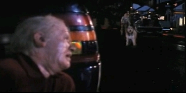 Using the DeLorean time machine, 2015 Biff travels back in time to 12 November 1955 with the Almanac