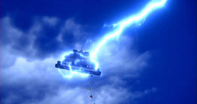 In 1955, Marty retrieves and burns the Almanac restoring 1985 to normal. The Delorean is struck by lightning with Doc in it and Doc travles back in time to 1885