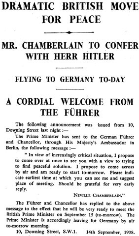 Hitler and Chamberlain meet at Berchtesgaden.