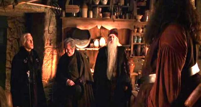 Hagrid and Dumbledore leave
