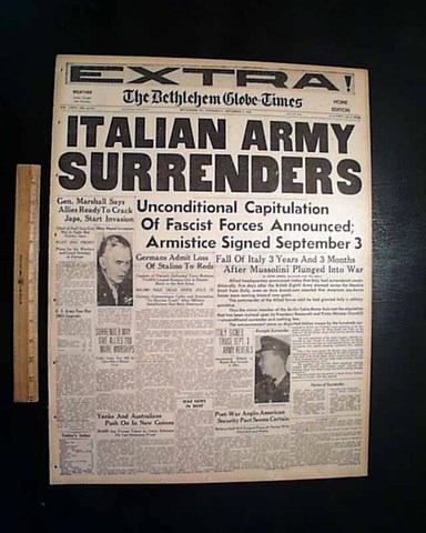 Italy surrenders, Mussolini dismissed as Prime Minister