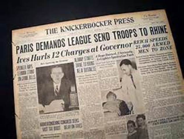 Hitler sends troops into Rhineland of Germany in violation of the Versailles Treaty