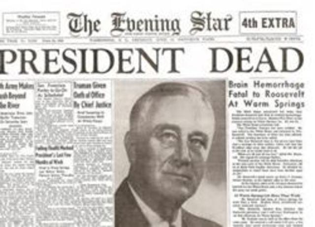 President Roosevelt dies after serving 4 terms as President of the US
