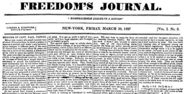 First African-American newspaper in U.S.: Freedom’s Journal