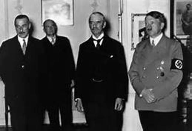 Munich Pact signed giving the Sudetenland of Czechoslovakia to Germany