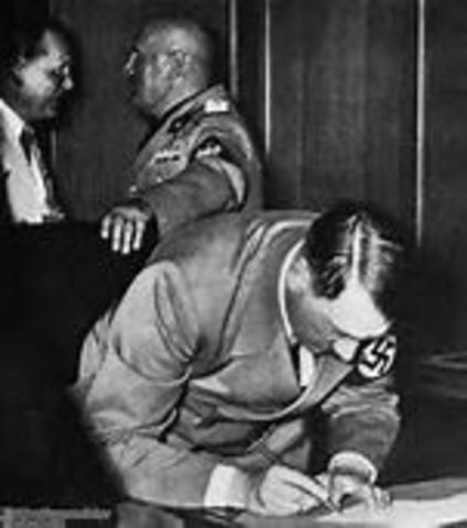 Munich Pact signed giving the Sudetenland of Czechoslovakia to Germany