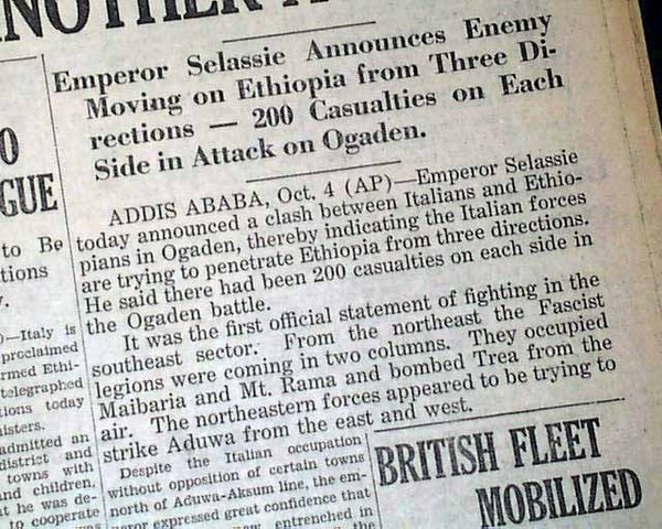 Italy invades Ethiopia