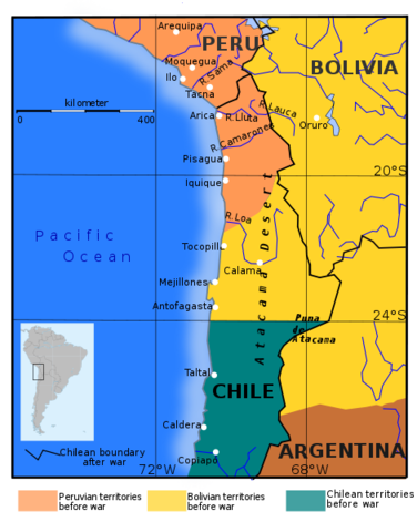 Chile fights a border war against Peru and Bolivia