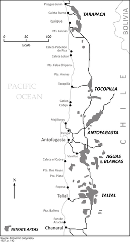 The production of nitrate in Chile has tripled in ten years