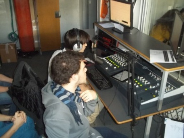 Recording the radio show.