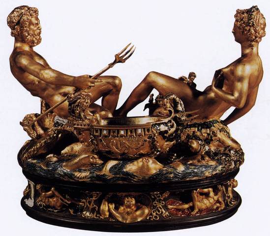 Benvenuto Cellini, saltcellar of Fracis I, (finished 1543 A.D.) Gold and Enamel. Kunsthistorisches Museum, Vienna.