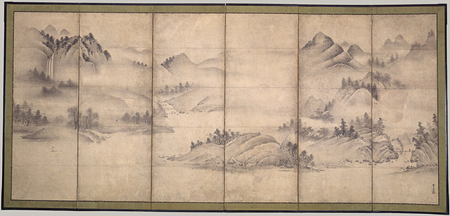 Kangaku Shinso (Soami), Landscape of the Four Seasons, Early 16th Century (no defined date). Pair of six–fold screens, ink on paper. The Metropolitan Museum of Art.