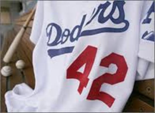 Jackie's number 42 is retired in a ceremony at Dodger Stadium.